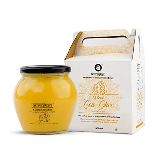 Anveshan A2 Desi Cow Ghee 500 mL | Glass Jar | Bilona Method | Curd-Churned | Pure, Natural & Healthy | Lab Tested